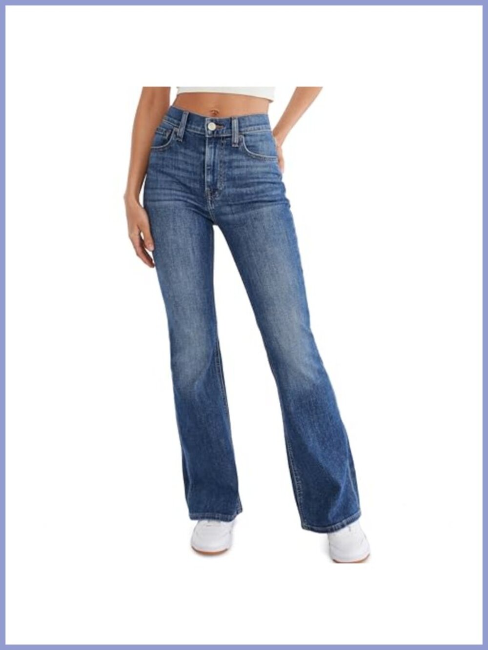 High Rise Flare Leg Jeans Stretch Denim 5-Pocket Button Zip Fly Slim Fit
